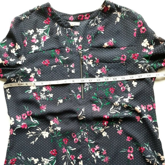 Maurices S Small Floral Polka Dot Blouse Mid Zip - Picture 4 of 8